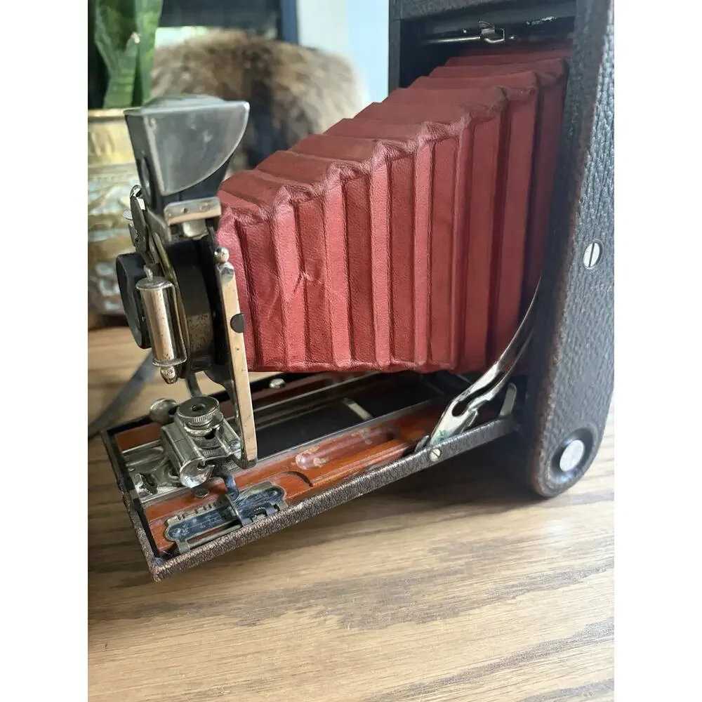 Antique Kodak No. 3A Folding Pocket Camera Model D Red Leather Bellows With Case